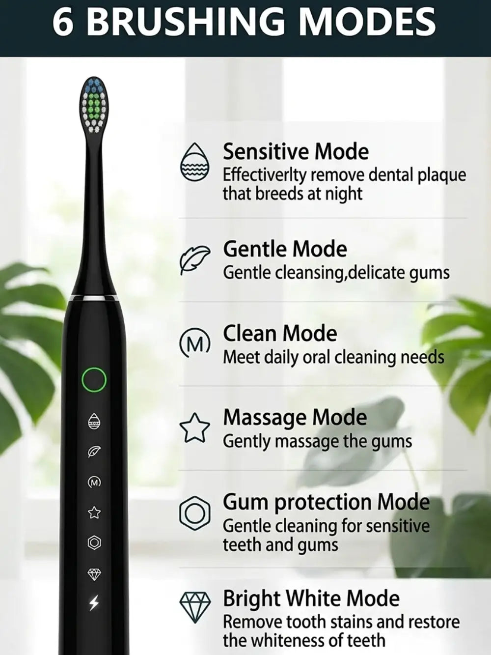 X-3 Electric Toothbrush – 6 Brushing Modes | USB Fast Charging | 4 Replacement Heads