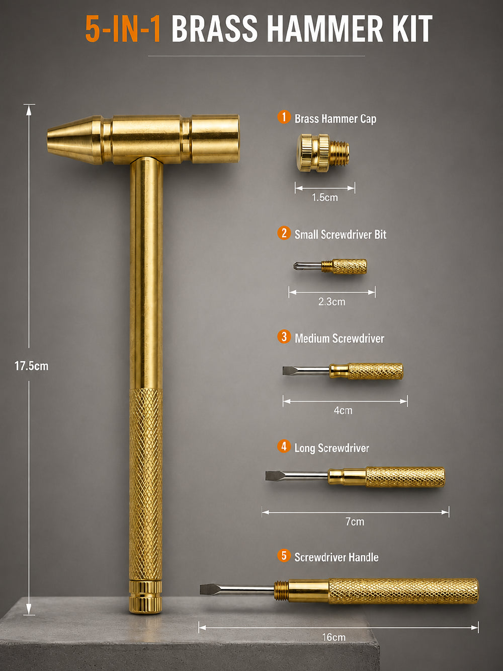 5-in-1 Brass Hammer Kit – Multi-Purpose Mini Tool Set