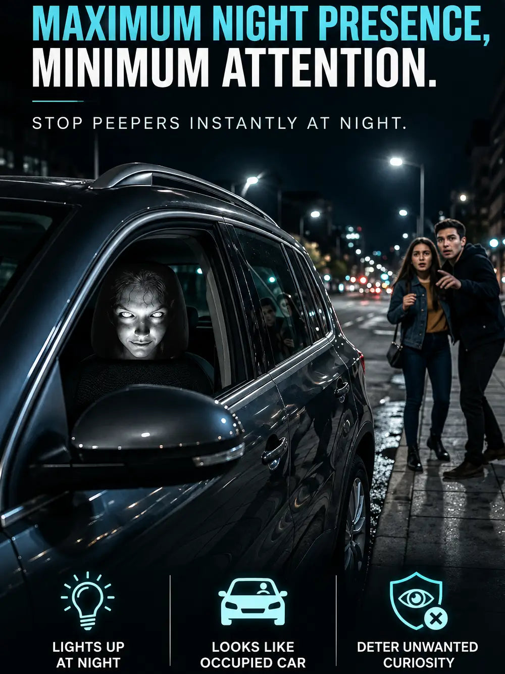Haunted Car Headrest Cover – Horror Ghost Design | Night Scare Car Accessory