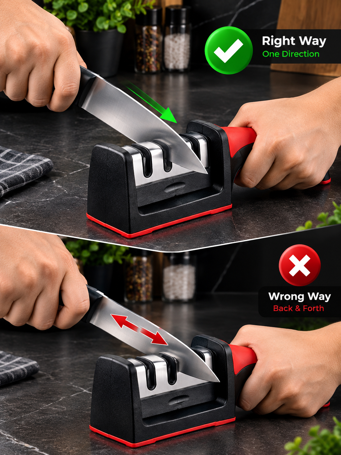 Professional Knife Sharpener – 3 Stage Sharpening | Non-Slip Base | Easy Grip