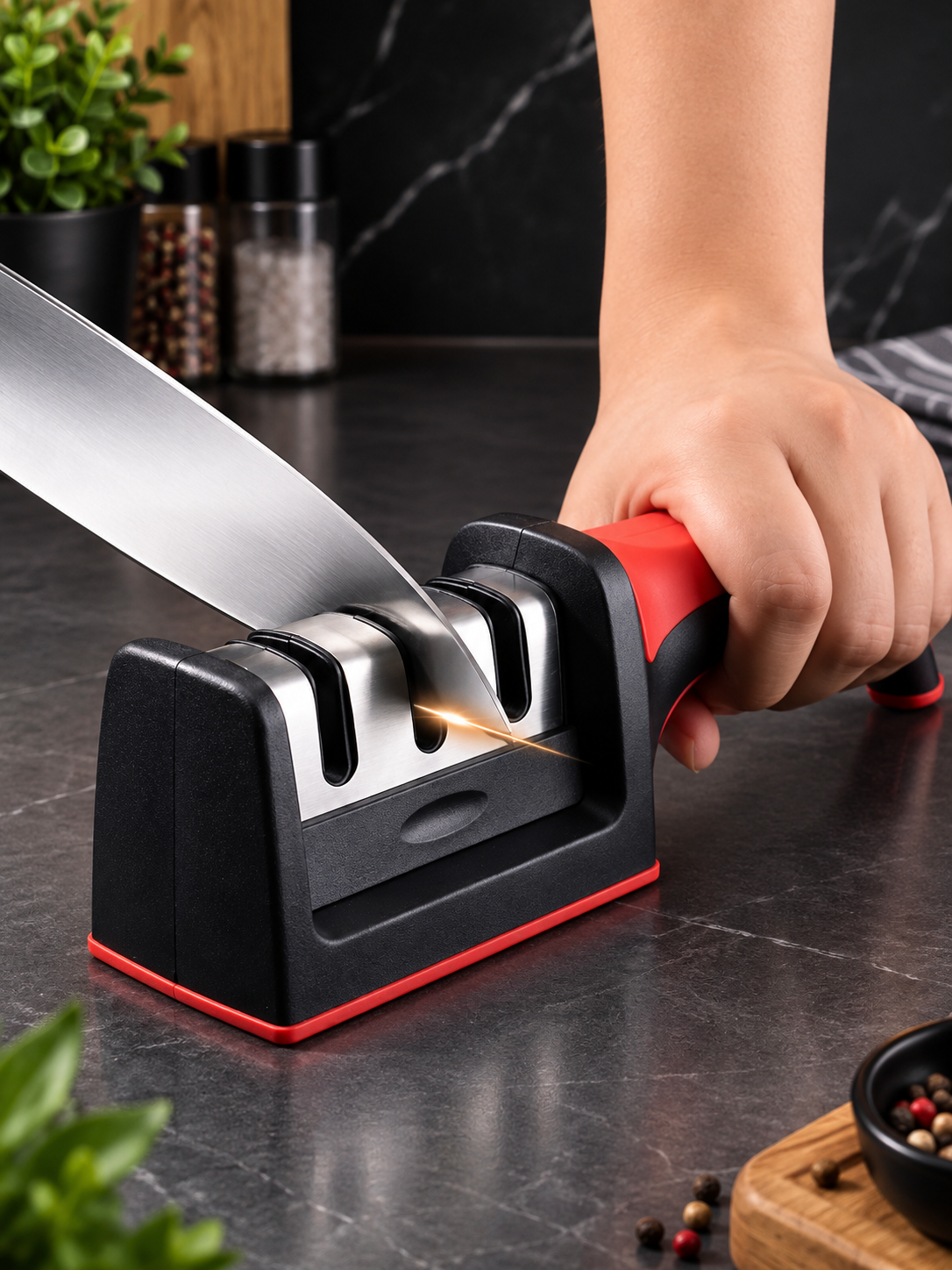Professional Knife Sharpener – 3 Stage Sharpening | Non-Slip Base | Easy Grip